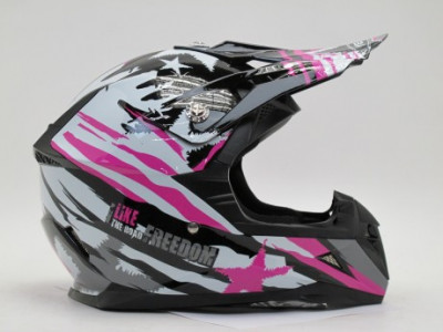 Шлем кроссовый YM-211 "YAMAPA", черно-белый, черно-розовый, размер M детский